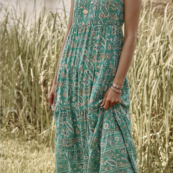 J Jill teared Teal Paisley Sleeveless Maxi dress - - Picture 4 of 4